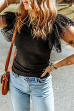 Load image into Gallery viewer, Dotty Mesh Ruffle Sleeve Ribbed Knit Top