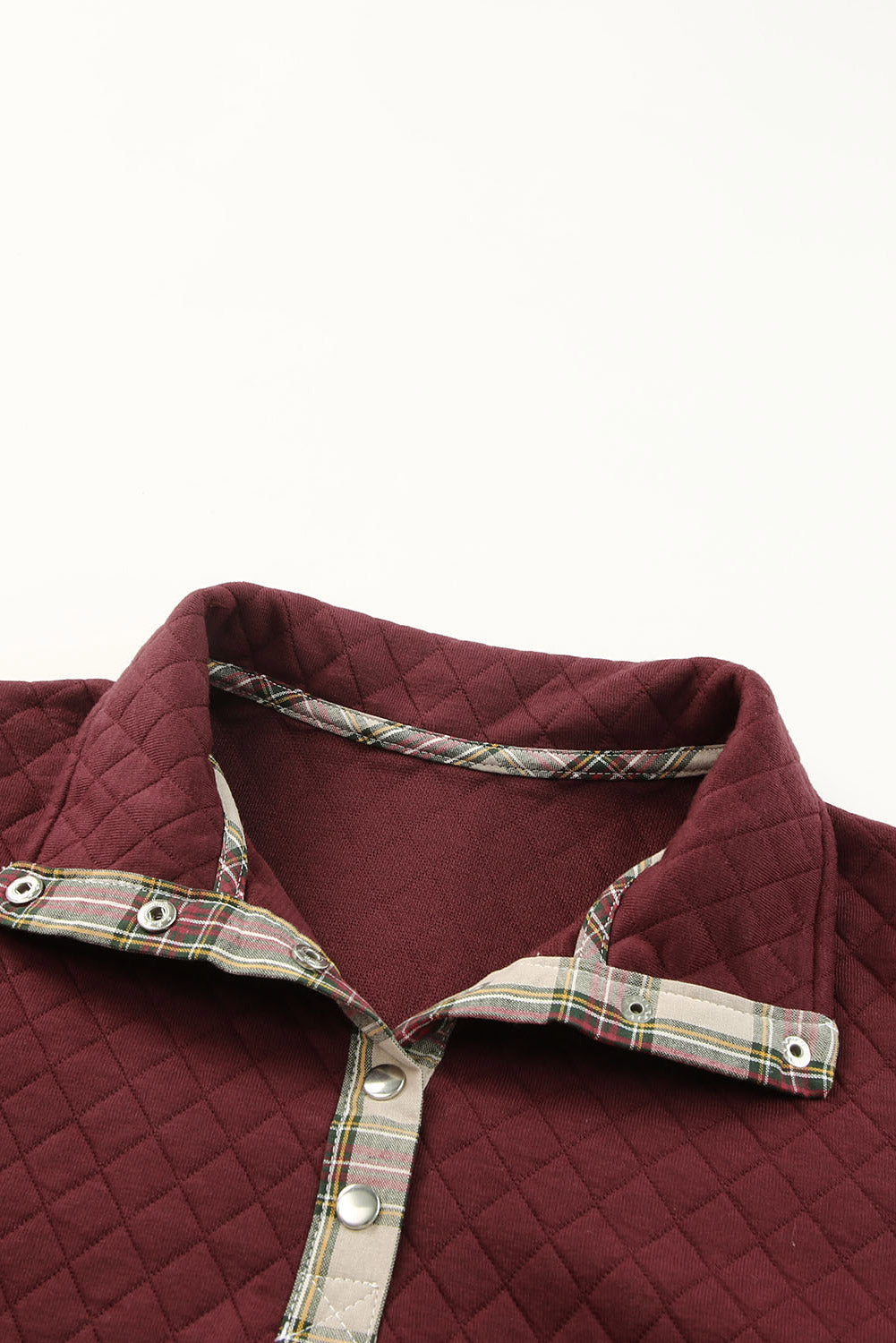 Red Geometric Texture Plaid Trim Sweatshirt