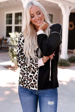 Load image into Gallery viewer, Leopard Patchwork Buttoned Hooded Sweatshirt
