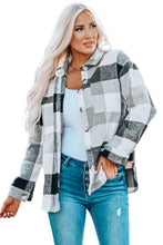 Load image into Gallery viewer, Plaid Color Block Buttoned Long Sleeve Jacket with Pocket