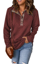 Load image into Gallery viewer, Geometric Texture Plaid Trim Sweatshirt