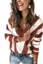 Load image into Gallery viewer, Striped Colorblock V Neck Knitted Sweater