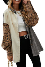 Load image into Gallery viewer, Color Block Leopard Patched Corduroy Shacket