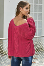 Load image into Gallery viewer, Bubblegum V-Neck Braided Knit Sweater