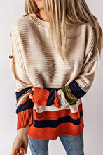 Load image into Gallery viewer, Buttoned Shoulder Drop Shoulder Striped Sweater
