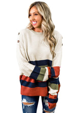 Load image into Gallery viewer, Buttoned Shoulder Drop Shoulder Striped Sweater