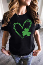 Load image into Gallery viewer, Clover Heart Shaped Print O-neck Short Sleeve Tee