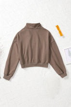 Load image into Gallery viewer, Zipped Turn Down Collar Cropped Sweatshirt with Pocket