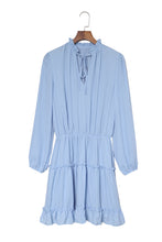 Load image into Gallery viewer, Light Blue V Neck Long Sleeve Ruffle Tiered Mini Dress