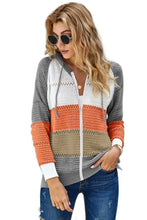 Load image into Gallery viewer, Zipped Front Colorblock Hollow-out Knit Hoodie