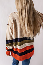 Load image into Gallery viewer, Buttoned Shoulder Drop Shoulder Striped Sweater