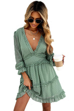 Load image into Gallery viewer, Layered Ruffled Open Back Puff Sleeve Swiss Dot Mini Dress