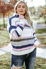 Load image into Gallery viewer, Stripe Plus Size Striped Hooded Knit Sweater