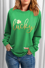 Load image into Gallery viewer, Lucky Glitter Graphic Raglan Sleeve Pullover Sweatshirt