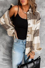 Load image into Gallery viewer, Khaki Plaid Color Block Buttoned Long Sleeve Jacket with Pocket