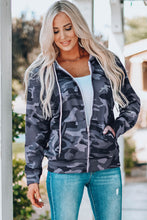 Load image into Gallery viewer, Camo Print Zip-up Hooded Coat with Pockets