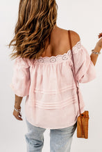 Load image into Gallery viewer, Beige Puff Sleeve Eyelet Babydoll Blouse
