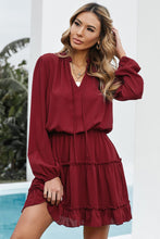 Load image into Gallery viewer, V Neck Long Sleeve Ruffle Tiered Mini Dress