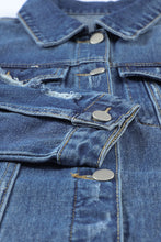 Load image into Gallery viewer, Lapel Distressed Raw Hem Buttons Denim Jacket