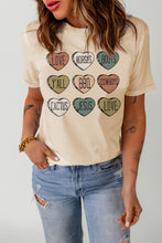 Load image into Gallery viewer, Khaki Heart Shaped Letters Print Crewneck Graphic Tee