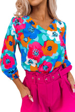 Load image into Gallery viewer, Multicolor Floral Print V Neck 3/4 Sleeve Blouse