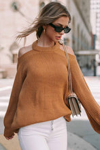 Load image into Gallery viewer, Crew Neck Cold Shoulder Hollow-out Back Sweater