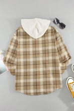 Load image into Gallery viewer, Khaki Khaki Plaid Shirt Hooded Jacket