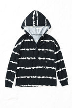 Load image into Gallery viewer, Striped Drawstring Button Long Sleeve Hoodie