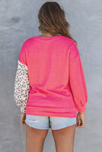 Load image into Gallery viewer, Leopard Patchwork Color Block Ribbed Long Sleeve Top