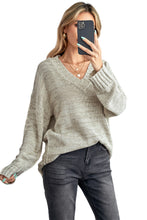 Load image into Gallery viewer, Khaki V neck Drop Shoulder Knitted Sweater
