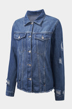 Load image into Gallery viewer, Lapel Distressed Raw Hem Buttons Denim Jacket