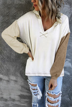 Load image into Gallery viewer, Khaki Colorblock V Neck Long Sleeve Hoodie