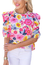 Load image into Gallery viewer, Ruched Puff Sleeve Floral Blouse