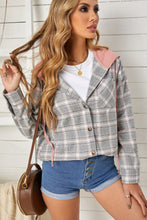 Load image into Gallery viewer, Khaki Drawstring Plaid Hooded Shacket