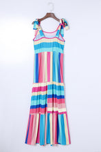 Load image into Gallery viewer, Multicolor Color Block Striped Bow Knot Straps Maxi Dress