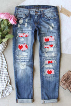 Load image into Gallery viewer, Valentine's Day Heart Patchwork Distressed Jeans