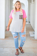 Load image into Gallery viewer, Stripe Leopard Patch Pocket Plus Size Raglan Sleeve Tee
