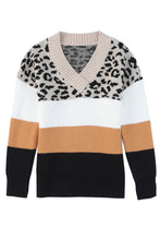 Load image into Gallery viewer, Khaki Leopard Color Block Long Sleeve Sweater