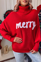 Load image into Gallery viewer, Merry Letter Embroidered High Neck Sweater