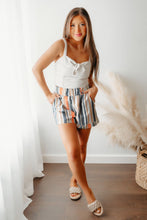 Load image into Gallery viewer, Stripe Vintage Washed Elastic Frill Waist Casual Shorts