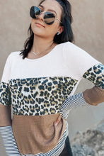 Load image into Gallery viewer, Stripes Leopard Splicing Colorblock Long Sleeve Top