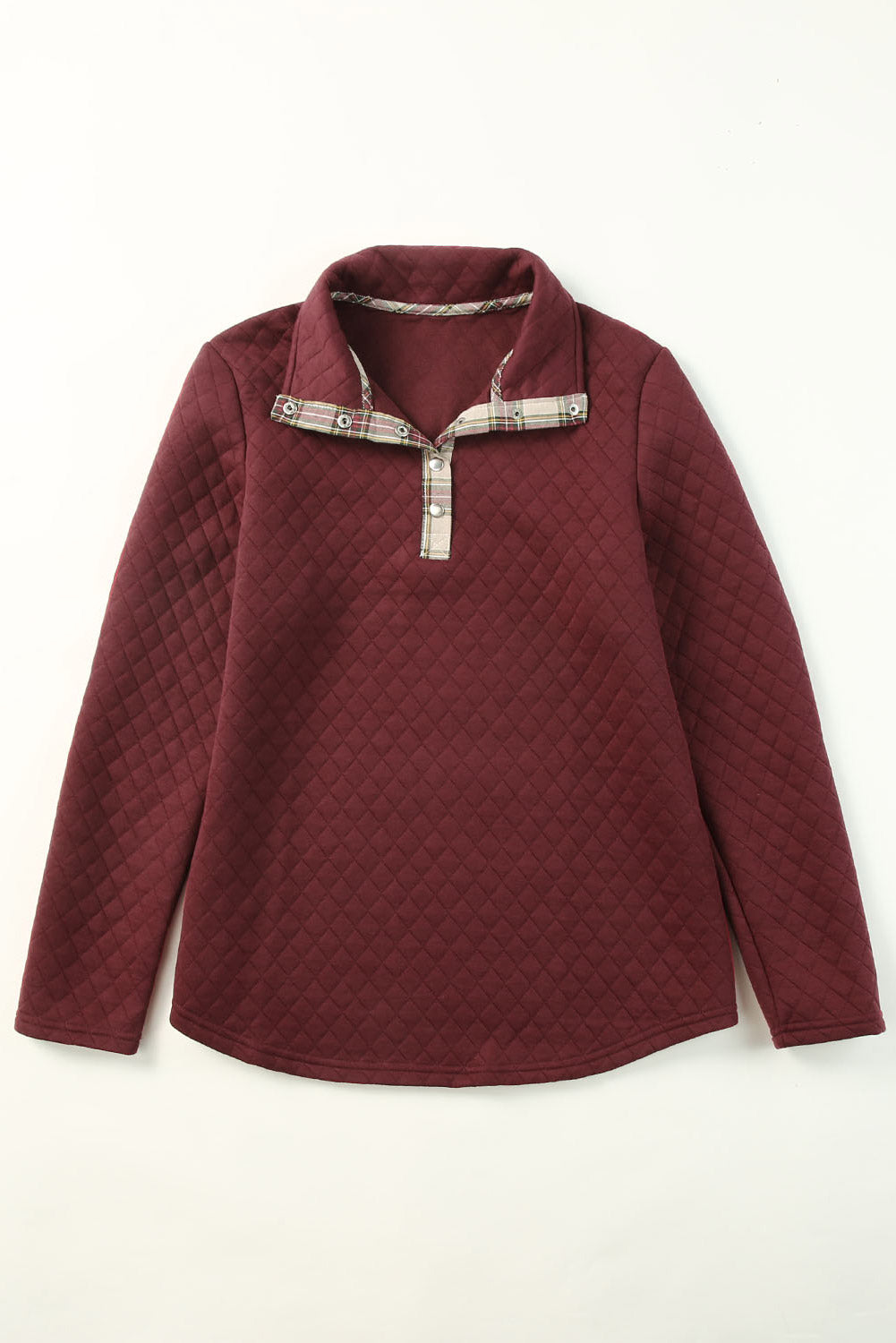 Red Geometric Texture Plaid Trim Sweatshirt