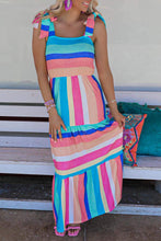 Load image into Gallery viewer, Multicolor Color Block Striped Bow Knot Straps Maxi Dress