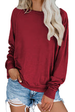 Load image into Gallery viewer, Wine Red Solid Crew Neck Pullover Sweatshirt