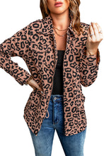 Load image into Gallery viewer, Lapel Collar Zipper Drawstring Leopard Coat