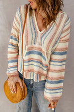 Load image into Gallery viewer, Multicolor Striped Knit Kangaroo Pocket Hooded Sweater