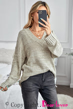 Load image into Gallery viewer, Khaki V neck Drop Shoulder Knitted Sweater