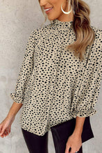 Load image into Gallery viewer, Khaki Frilled Neck 3/4 Sleeves Cheetah Blouse