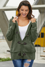 Load image into Gallery viewer, Army Green Fur Hood Horn Button Sweater Cardigan