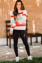 Load image into Gallery viewer, Crew Neck Drop-shoulder Striped Color Block Sweater